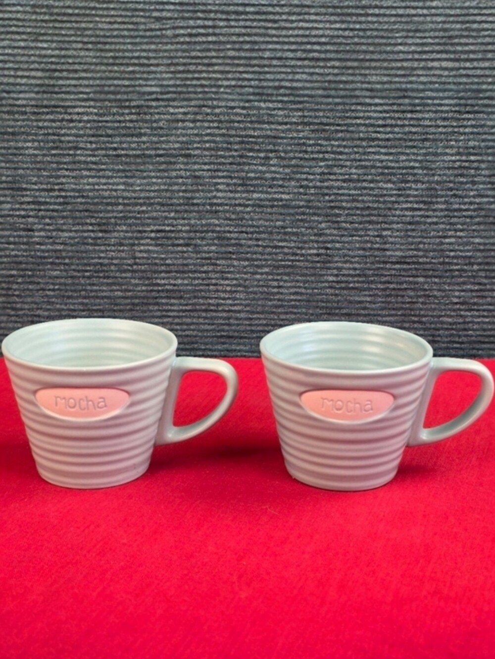 Starbucks 2007 Mocha Mugs 9 oz Ribbed Teal Ceramic Set Of 2 - Picture 3 of 12
